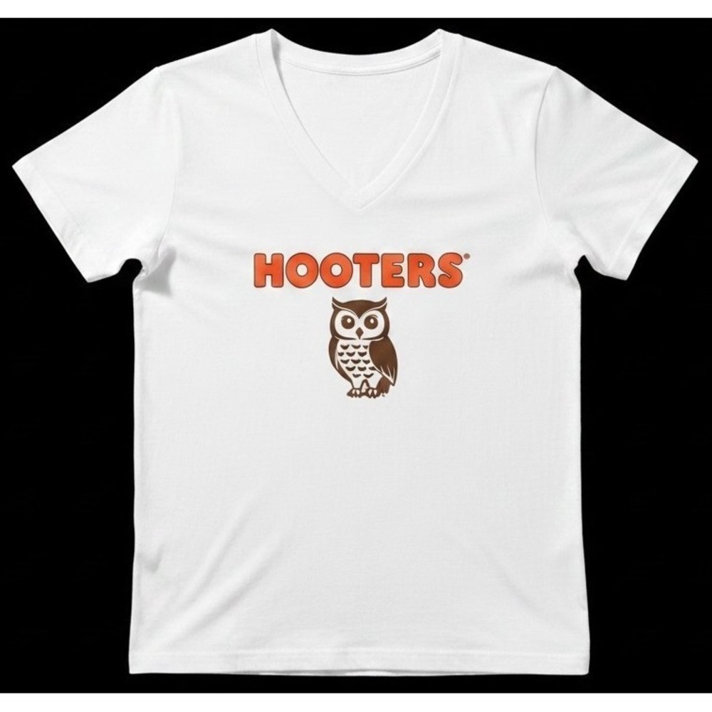 Hooters Women's XS Uniform Shirt V-Neck Owl Logo Makes You Happy Graphic Tee